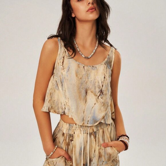 Multicolor Boho Womens TieDye Tank Top & Drawstring Waist Slant Pocket Pants Set - Picture 3 of 5